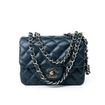 CHANEL Handbag Blue Navy Blue Caviar Quilted Mini Square Single Flap Silver Hardware - Redeluxe
