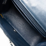 CHANEL Handbag Blue Navy Blue Caviar Quilted Mini Square Single Flap Silver Hardware - Redeluxe