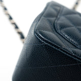 CHANEL Handbag Blue Navy Blue Caviar Quilted Mini Square Single Flap Silver Hardware - Redeluxe
