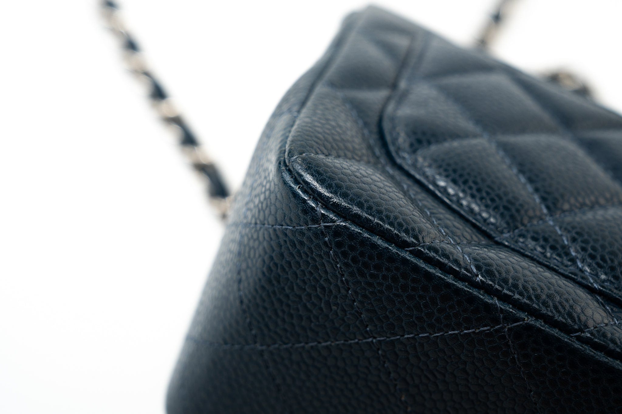 CHANEL Handbag Blue Navy Blue Caviar Quilted Mini Square Single Flap Silver Hardware - Redeluxe