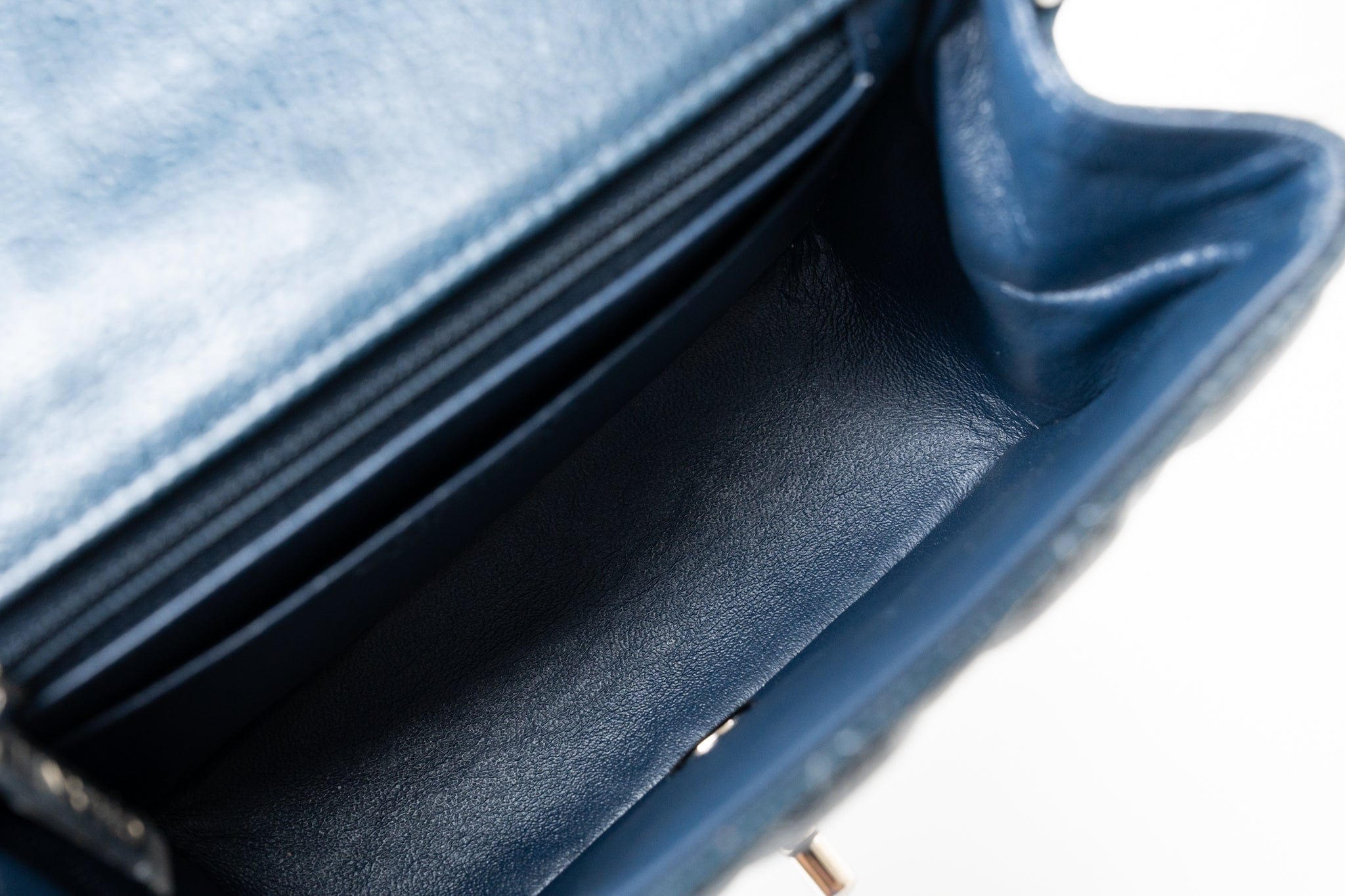 CHANEL Handbag Blue Navy Blue Caviar Quilted Mini Square Single Flap Silver Hardware - Redeluxe