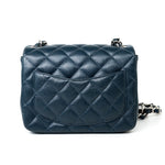 CHANEL Handbag Blue Navy Blue Caviar Quilted Mini Square Single Flap Silver Hardware - Redeluxe