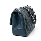 CHANEL Handbag Blue Navy Blue Caviar Quilted Mini Square Single Flap Silver Hardware - Redeluxe