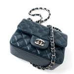 CHANEL Handbag Blue Navy Blue Caviar Quilted Mini Square Single Flap Silver Hardware - Redeluxe