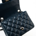 CHANEL Handbag Blue Navy Blue Caviar Quilted Mini Square Single Flap Silver Hardware - Redeluxe