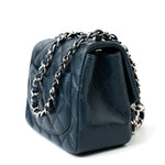 CHANEL Handbag Blue Navy Blue Caviar Quilted Mini Square Single Flap Silver Hardware - Redeluxe