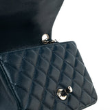 CHANEL Handbag Blue Navy Blue Caviar Quilted Mini Square Single Flap Silver Hardware - Redeluxe