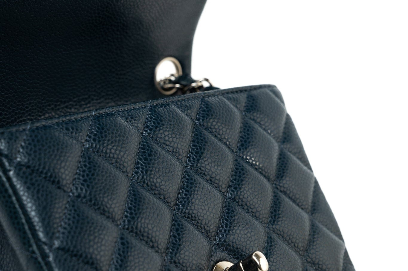 CHANEL Handbag Blue Navy Blue Caviar Quilted Mini Square Single Flap Silver Hardware - Redeluxe