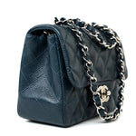 CHANEL Handbag Blue Navy Blue Caviar Quilted Mini Square Single Flap Silver Hardware - Redeluxe