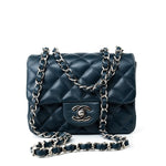 CHANEL Handbag Blue Navy Blue Caviar Quilted Mini Square Single Flap Silver Hardware - Redeluxe