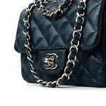 CHANEL Handbag Blue Navy Blue Caviar Quilted Mini Square Single Flap Silver Hardware - Redeluxe