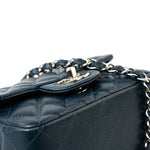 CHANEL Handbag Blue Navy Blue Caviar Quilted Mini Square Single Flap Silver Hardware - Redeluxe