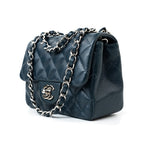 CHANEL Handbag Blue Navy Blue Caviar Quilted Mini Square Single Flap Silver Hardware - Redeluxe