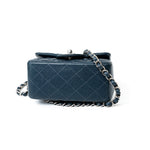 CHANEL Handbag Blue Navy Blue Caviar Quilted Mini Square Single Flap Silver Hardware - Redeluxe