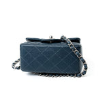 CHANEL Handbag Blue Navy Blue Caviar Quilted Mini Square Single Flap Silver Hardware - Redeluxe