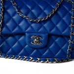 CHANEL Handbag Blue Royal Blue Lambskin Quilted Classic Flap Medium Silver Hardware - Redeluxe