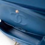 CHANEL Handbag Blue Sky Blue Caviar Chevron Classic Flap Small Light Gold Hardware - Redeluxe