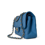 CHANEL Handbag Blue Sky Blue Caviar Chevron Classic Flap Small Light Gold Hardware - Redeluxe