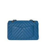 CHANEL Handbag Blue Sky Blue Caviar Chevron Classic Flap Small Light Gold Hardware - Redeluxe