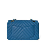 CHANEL Handbag Blue Sky Blue Caviar Chevron Classic Flap Small Light Gold Hardware - Redeluxe