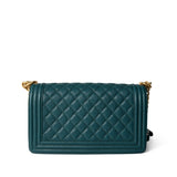 CHANEL Handbag Boy / Green 18B Dark Turquoise Caviar Quilted Boy Bag Old Medium Antique Gold Hardware - Redeluxe