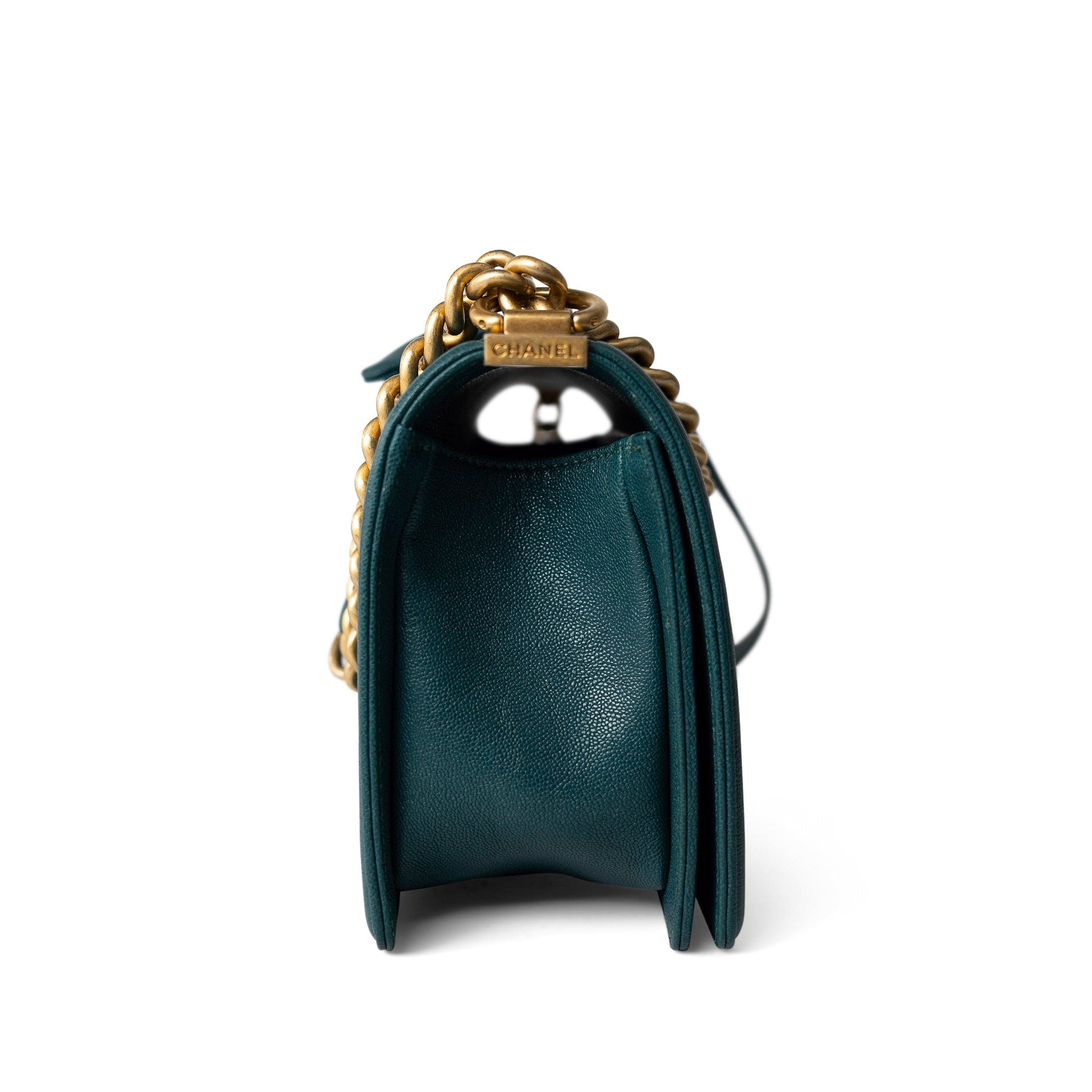 CHANEL Handbag Boy / Green 18B Dark Turquoise Caviar Quilted Boy Bag Old Medium Antique Gold Hardware - Redeluxe