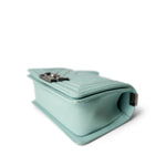 CHANEL Handbag Boy / Green 20C Tiffany Blue Caviar Chevron Small Boy Bag Ruthenium Hardware - Redeluxe