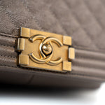 CHANEL Handbag Brown 18A Taupe/ Khaki Brown Caviar Quilted Old Medium Boy Bag Antique Gold Hardware - Redeluxe