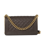 CHANEL Handbag Brown 18A Taupe/ Khaki Brown Caviar Quilted Old Medium Boy Bag Antique Gold Hardware - Redeluxe