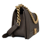 CHANEL Handbag Brown 18A Taupe/ Khaki Brown Caviar Quilted Old Medium Boy Bag Antique Gold Hardware - Redeluxe