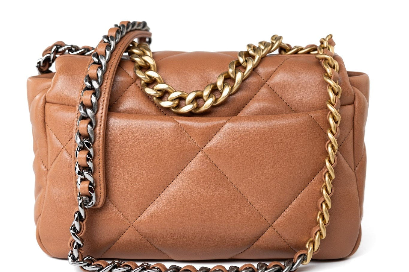 CHANEL Handbag Brown 21P Caramel Lambskin Quilted 19 Flap Small Mixed Hardware - Redeluxe
