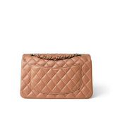 CHANEL Handbag Brown 21P Caramel Lambskin Quilted Classic Flap Small Light Gold Hardware - Redeluxe