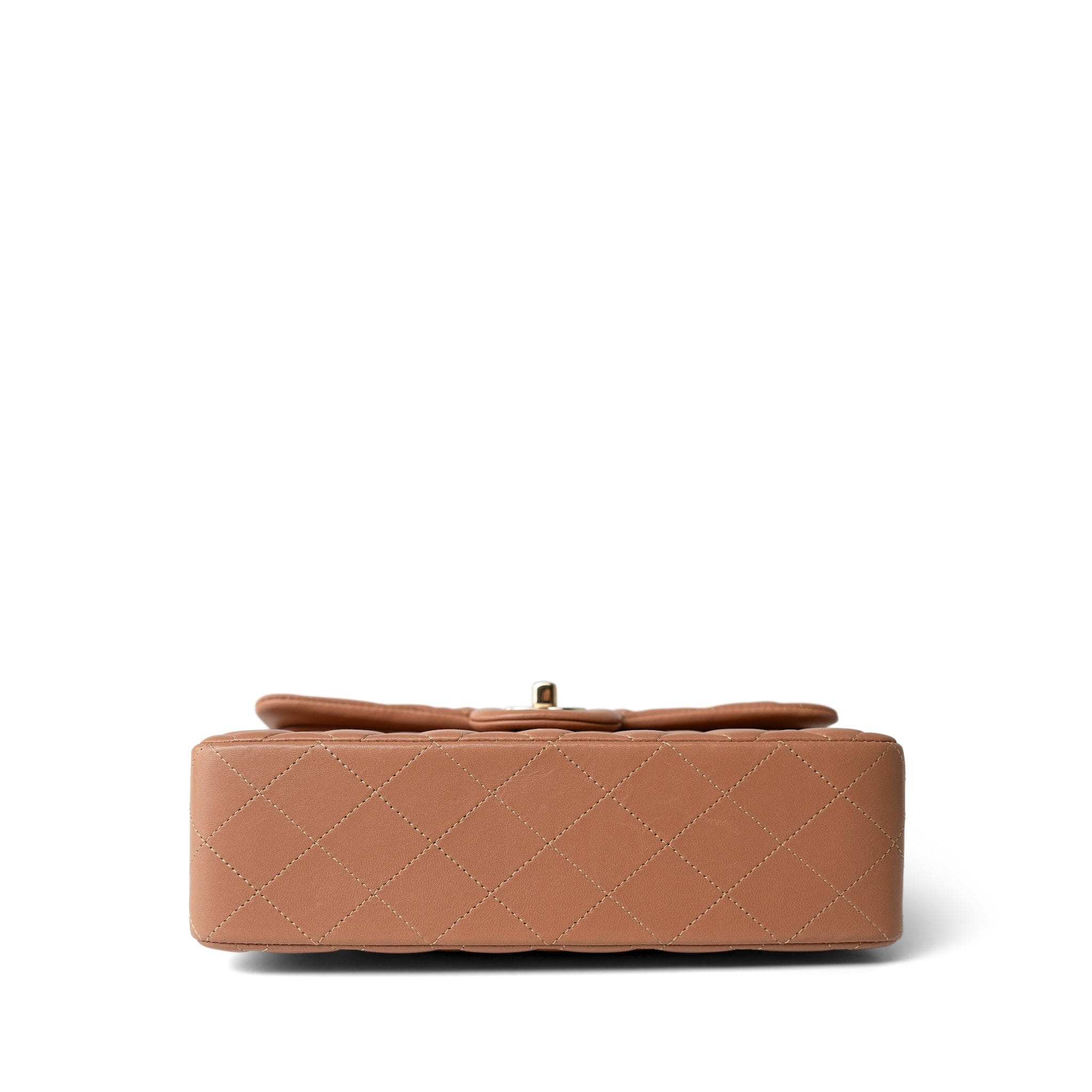 CHANEL Handbag Brown 21P Caramel Lambskin Quilted Classic Flap Small Light Gold Hardware - Redeluxe