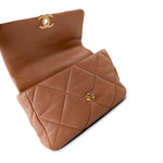 CHANEL Handbag Brown 21P Large Caramel Lambskin Quilted 19 Flap Mixed Hardware - Redeluxe