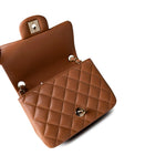 CHANEL Handbag Brown 22S Caramel Lambskin Quilted Mini Square Flap Light Gold Hardware - Redeluxe