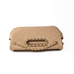 CHANEL Handbag Brown Lambskin Quilted A Real Catch Flap Bag Beige Aged Gold Hardware - Redeluxe