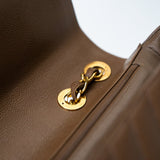 CHANEL Handbag Brown Taupe Caviar Chevron Maxi Single Flap 24K Gold Hardware - Redeluxe