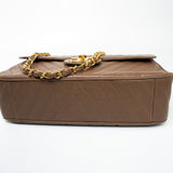 CHANEL Handbag Brown Taupe Caviar Chevron Maxi Single Flap 24K Gold Hardware - Redeluxe