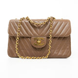 CHANEL Handbag Brown Taupe Caviar Chevron Maxi Single Flap 24K Gold Hardware - Redeluxe