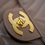 CHANEL Handbag Brown Taupe Caviar Chevron Maxi Single Flap 24K Gold Hardware - Redeluxe