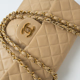 CHANEL Handbag Brown Vintage Beige Lambskin Quilted Classic Flap Medium GHW - Redeluxe