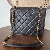 CHANEL Handbag Brown Vintage Black / Dark Brown Lambskin Quilted Square CC Flap GHW - Redeluxe