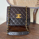 CHANEL Handbag Brown Vintage Black / Dark Brown Lambskin Quilted Square CC Flap GHW - Redeluxe