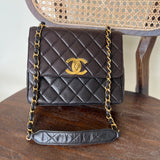 CHANEL Handbag Brown Vintage Black / Dark Brown Lambskin Quilted Square CC Flap GHW - Redeluxe