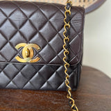 CHANEL Handbag Brown Vintage Black / Dark Brown Lambskin Quilted Square CC Flap GHW - Redeluxe