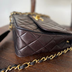 CHANEL Handbag Brown Vintage Black / Dark Brown Lambskin Quilted Square CC Flap GHW - Redeluxe