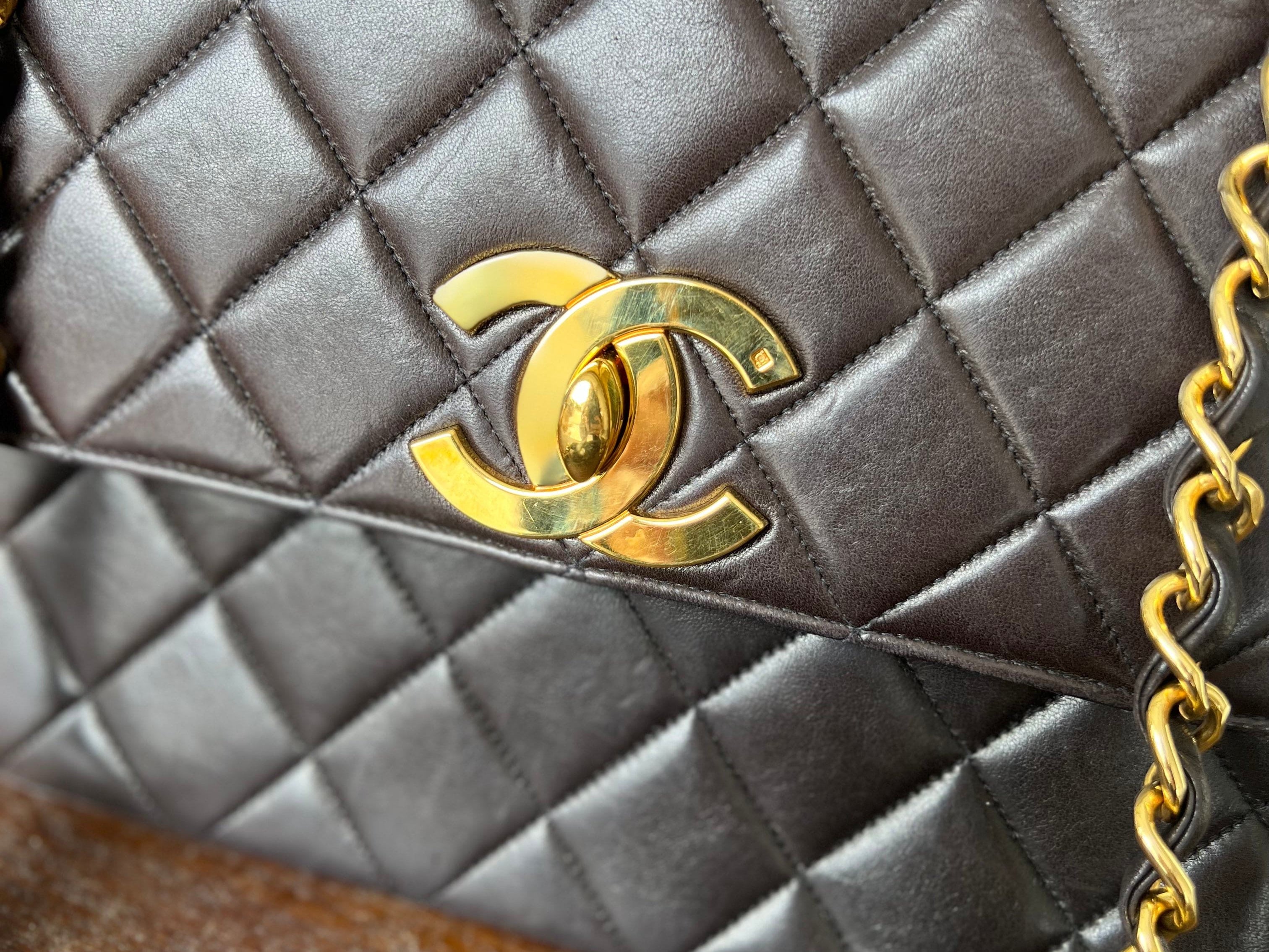 CHANEL Handbag Brown Vintage Black / Dark Brown Lambskin Quilted Square CC Flap GHW - Redeluxe