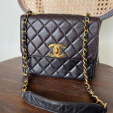 CHANEL Handbag Brown Vintage Black / Dark Brown Lambskin Quilted Square CC Flap GHW - Redeluxe