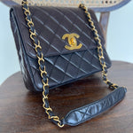 CHANEL Handbag Brown Vintage Black / Dark Brown Lambskin Quilted Square CC Flap GHW - Redeluxe