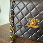 CHANEL Handbag Brown Vintage Black / Dark Brown Lambskin Quilted Square CC Flap GHW - Redeluxe